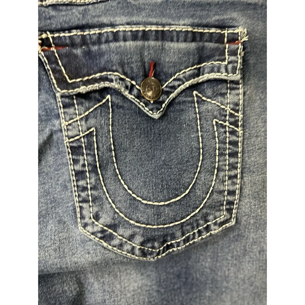 True Religion Jeans Mens 44x32 Blue Ricky Straight Flap Whisker Y2k World Tour